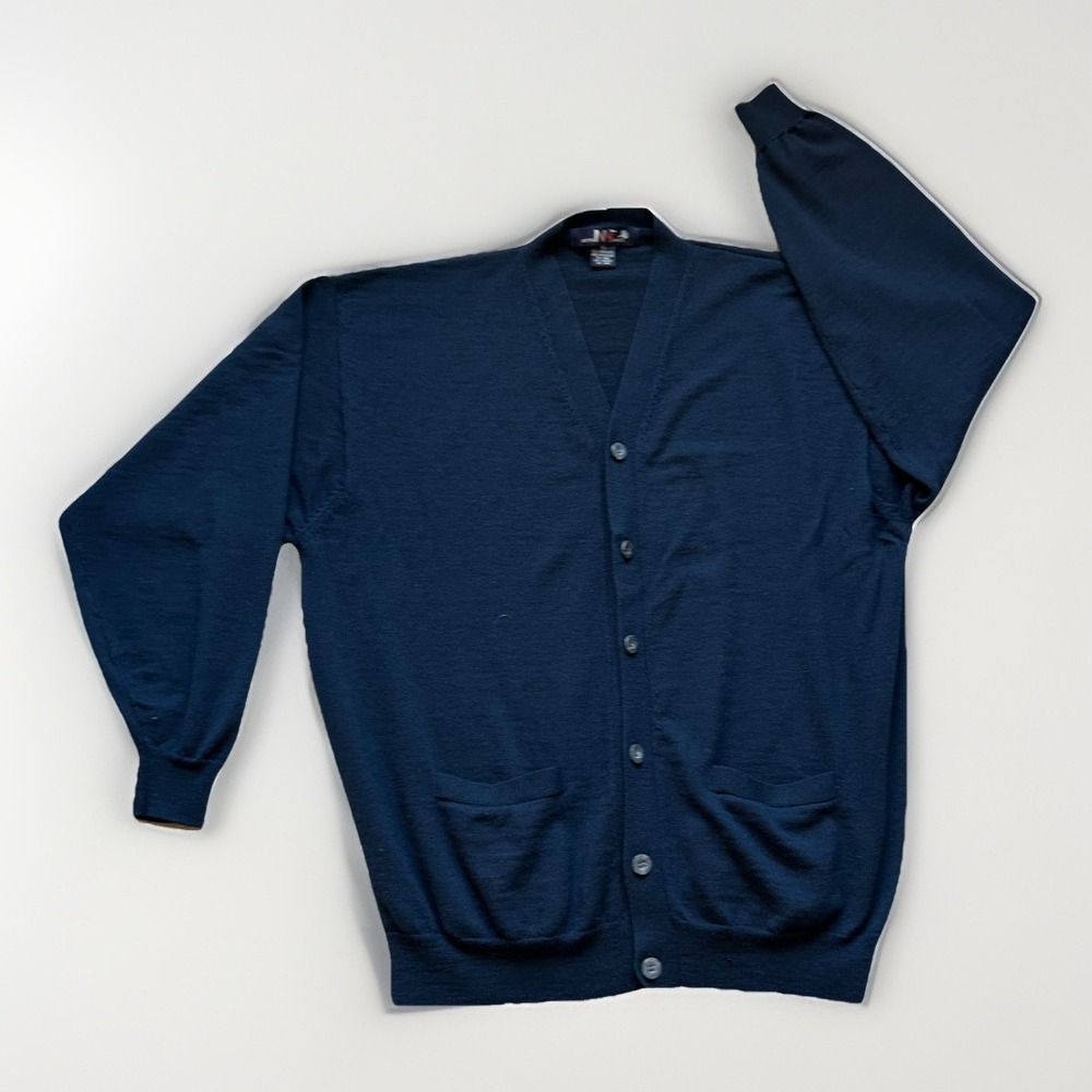 North Winds Mens XL Navy Blue 100% Merino Wool Button Front Cardigan Sweater